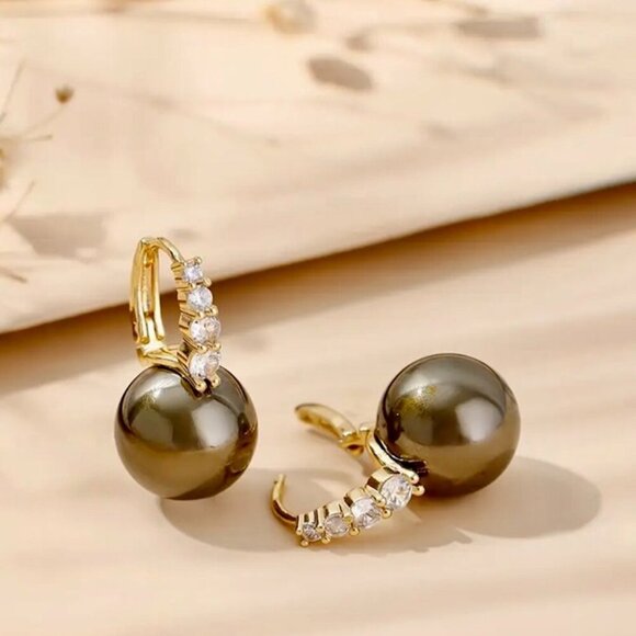 Bohemian Retro 14K Gold Plated Dark Pearl Drop Earrings - Picture 3 of 3